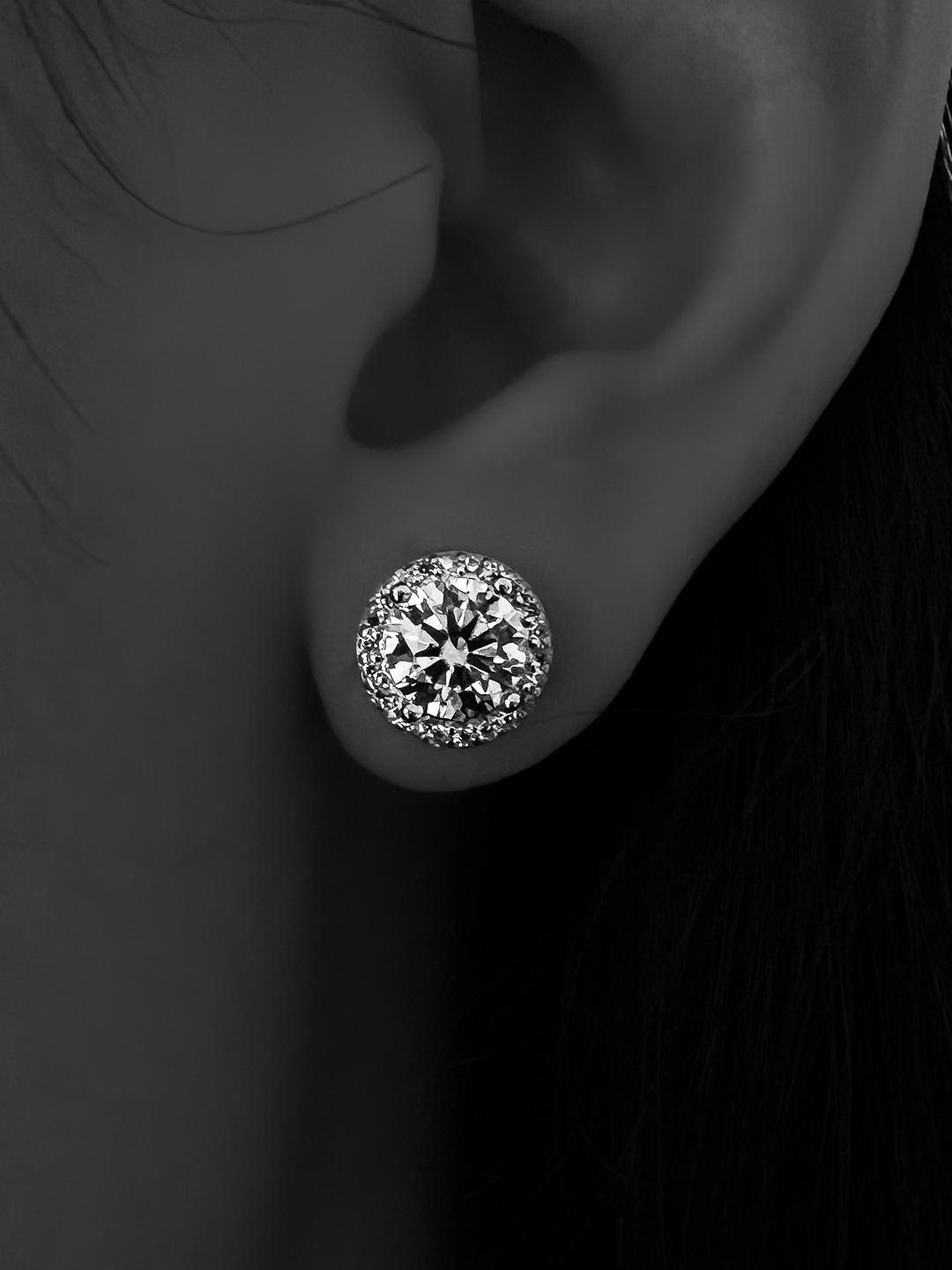 [925 Silver] [H-dia] Halo Brilliant Radiant Earring