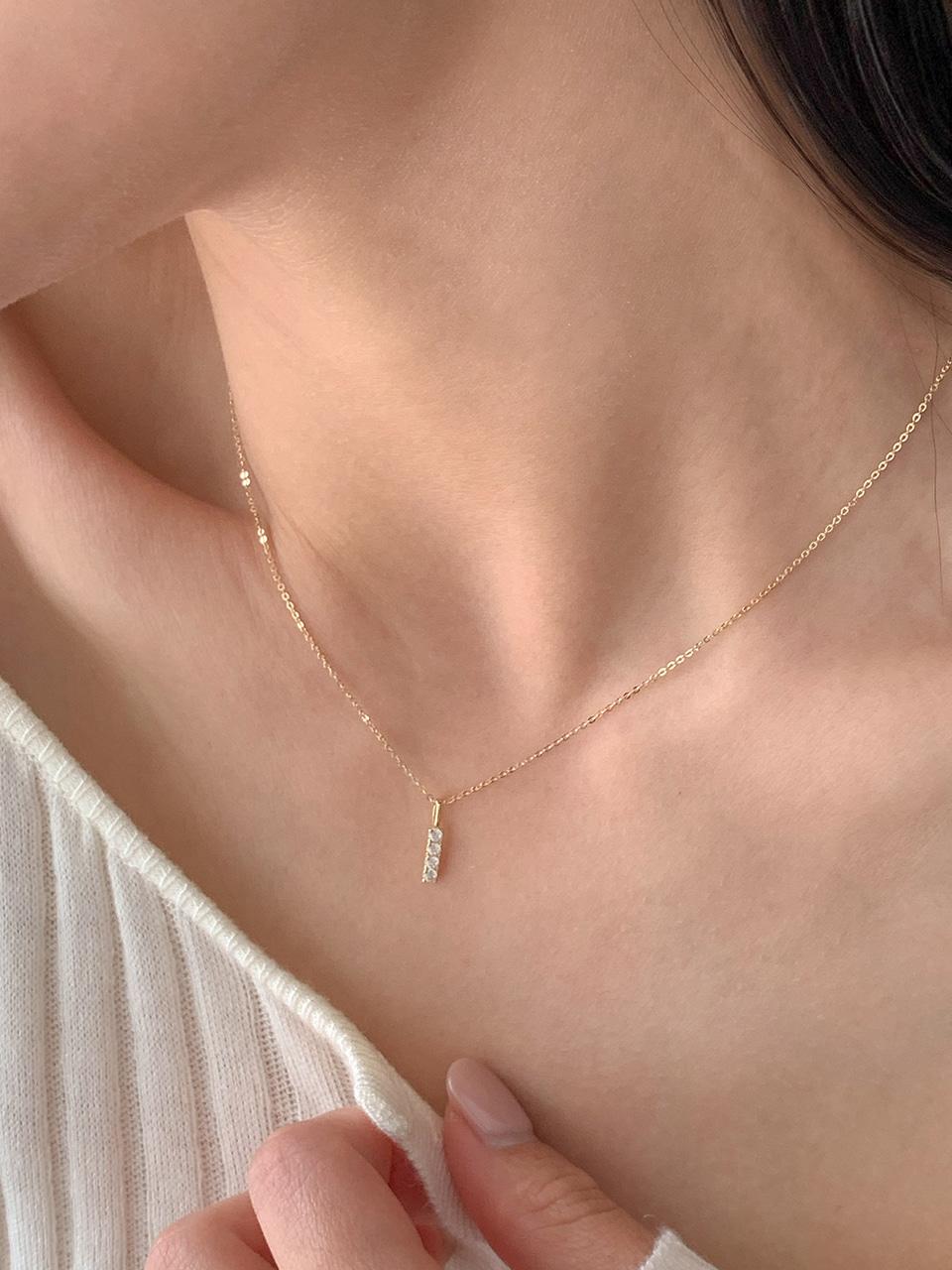 14k 쿼터 큐빅 목걸이-세로형