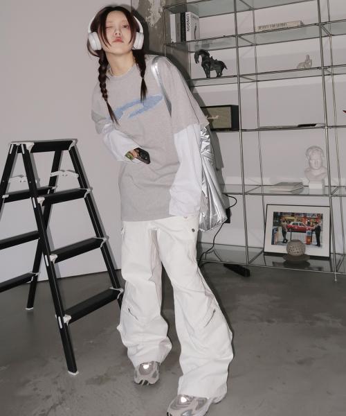 Slant Pleats Multi Cargo Pants_White