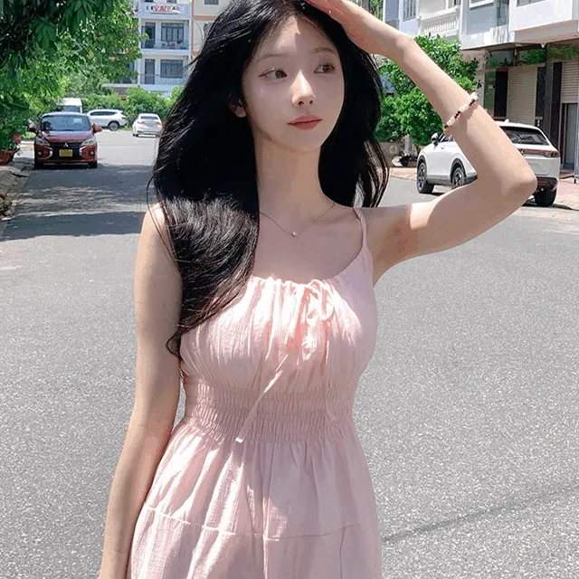 [벚꽃룩🌸여신룩] 스모크 밴딩 롱 나시 끈 원피스 - 5color (셔링/리본/바캉스/휴양지/청순/뷔스티에/휴가/여행)