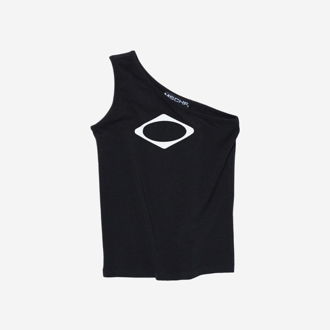 (W) Mischief Rhombus One Shoulder Top Black