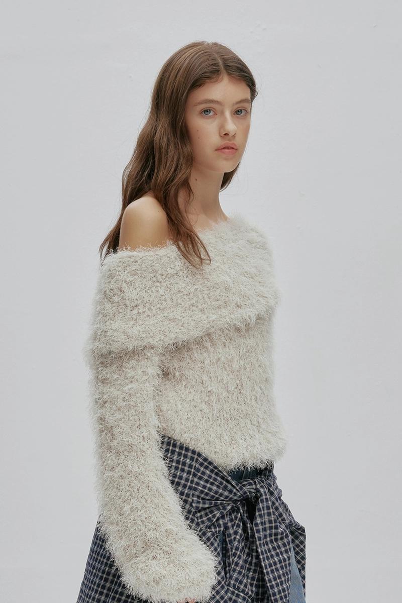 AFTERHOURS - [3RD] SOFT HAIRY ONE SHOULDER KNIT TOP V2 (BEIGE)