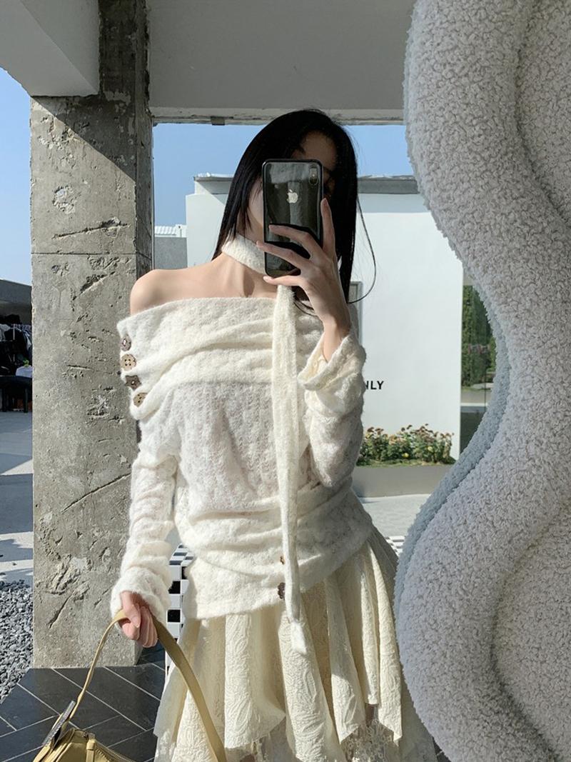 Flower Lace irregularly Button Sleeve & Frill Lace Skirt