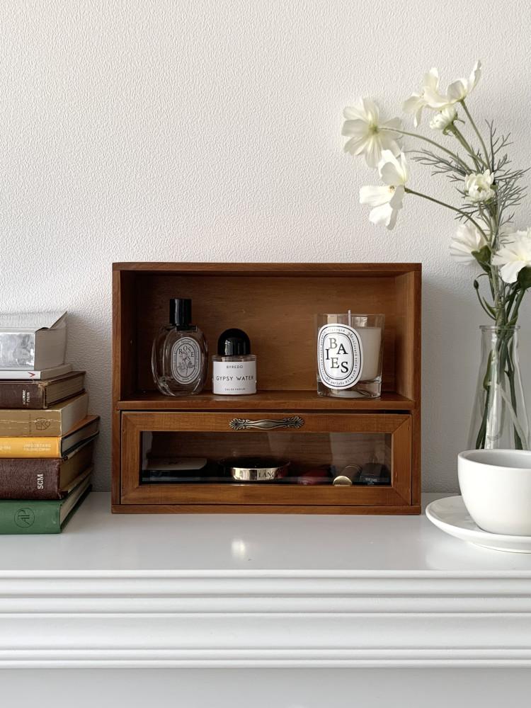 세러데이룸 클래식 원목 유리 서랍 보관함 수납장