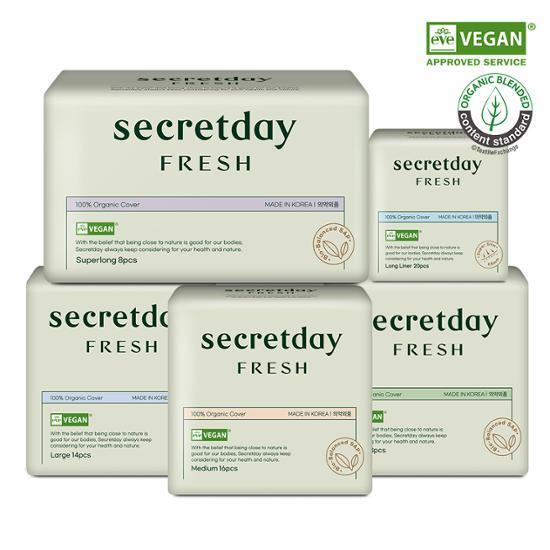 시크릿데이 프레쉬 유기농 비건 생리대 5종 택1(소형/중형/대형/슈퍼롱 오버나이트/롱 팬티라이너)