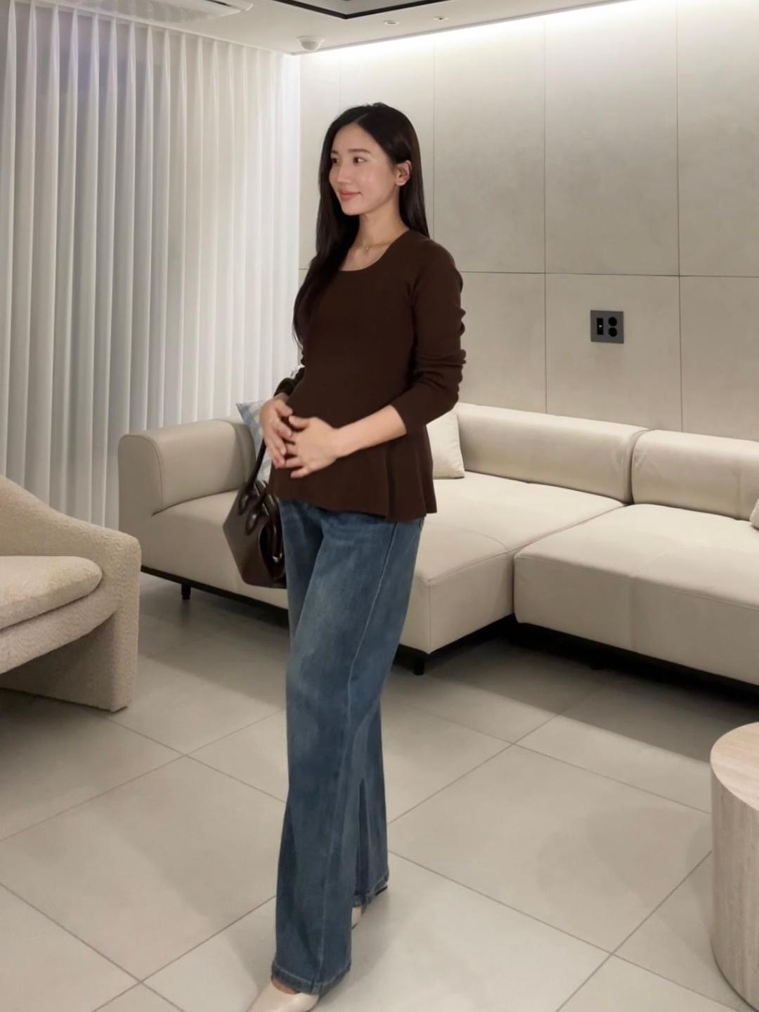 루시드라잇 어워즈 스트링 세미와이드 일자핏 임산부 데님팬츠