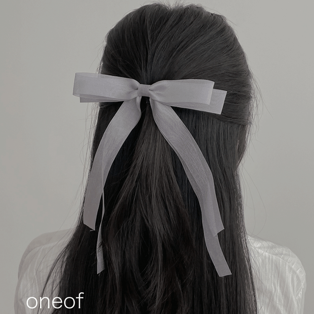 see through long ribbon hair-clip (롱 리본 헤어핀 왕리본 자동핀 리본핀)
