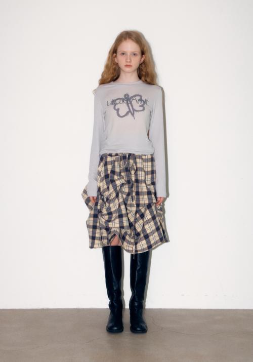 CHECK TULIP SKIRT / BEIGE