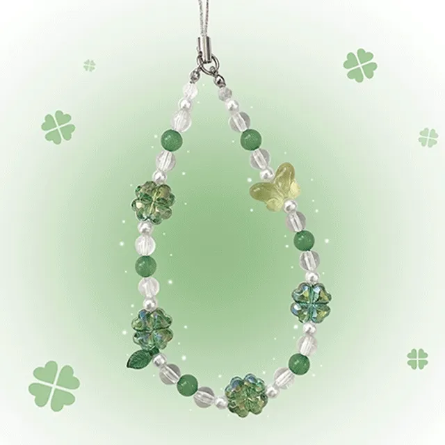 [당일발송]⁺˚✿ clover ✿˚⁺ 네잎 클로버 나비 비즈 스트랩 키링 핸드폰 줄