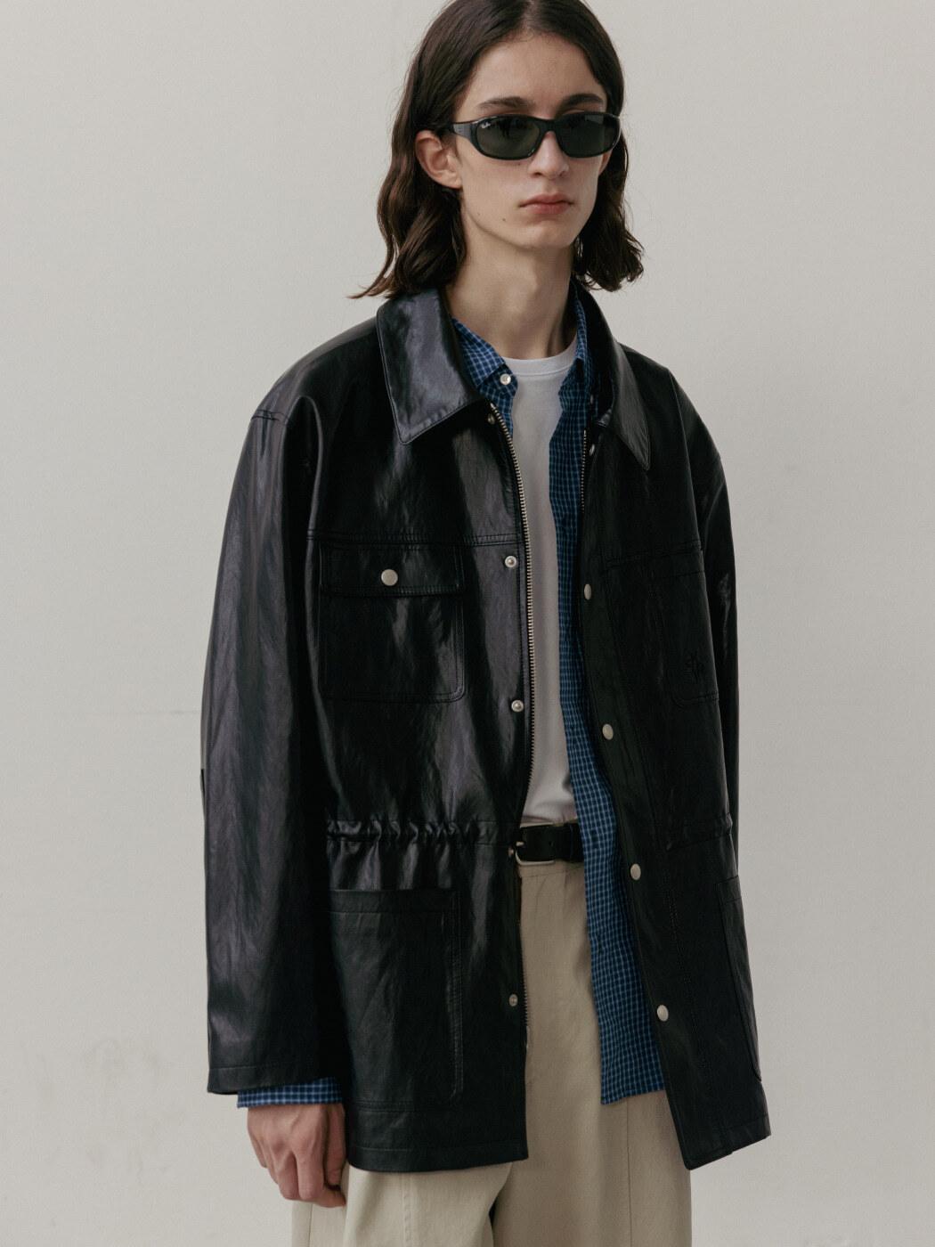 비건 레더 워크 자켓_블랙