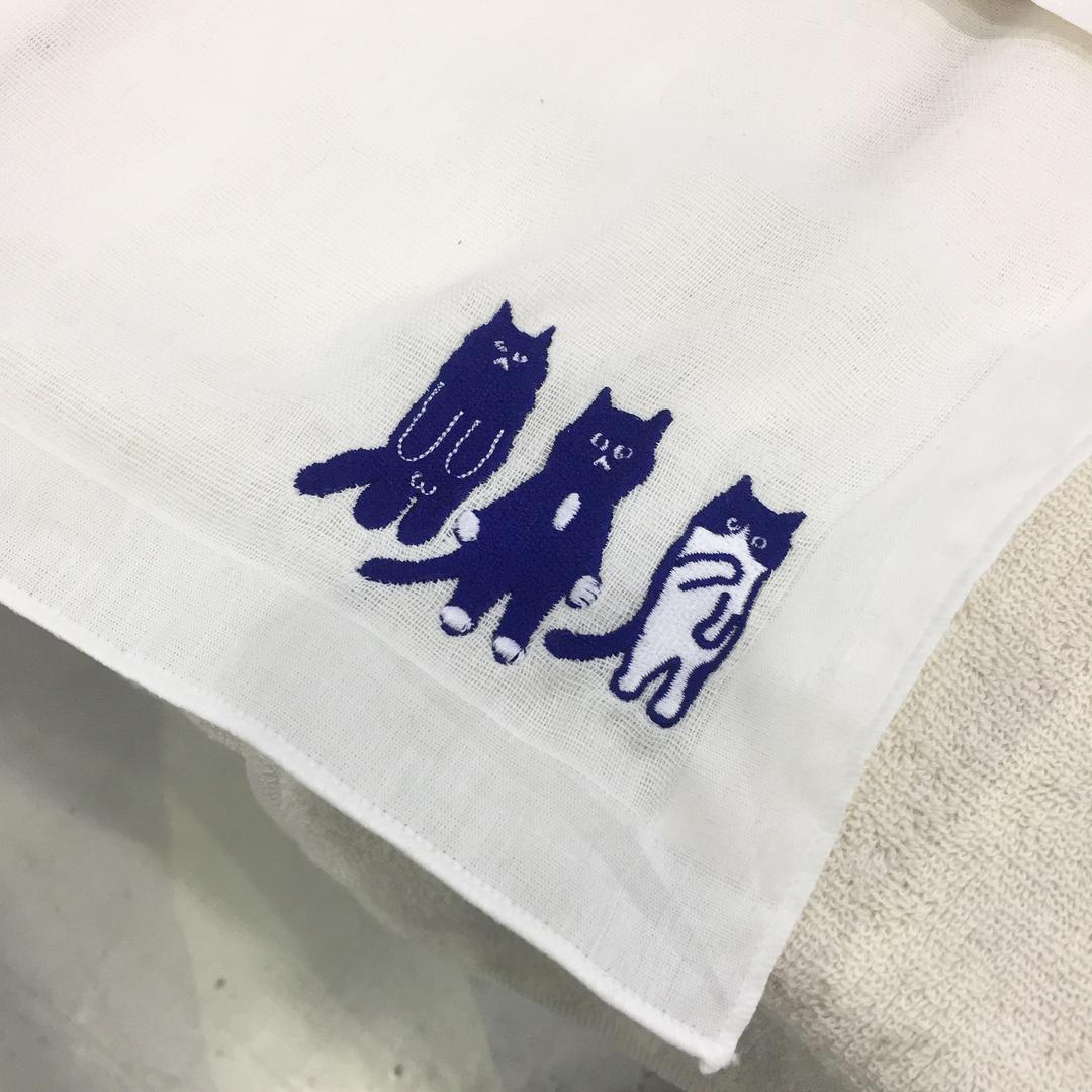 [Organic cotton Handkerchief] Blue cat
