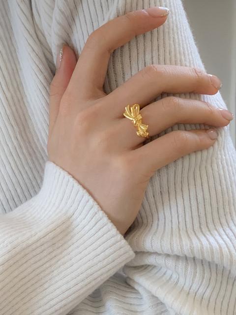 925실버 프릴 리본 포인트 은 오픈링 반지 (2 color) : 오브앤베리