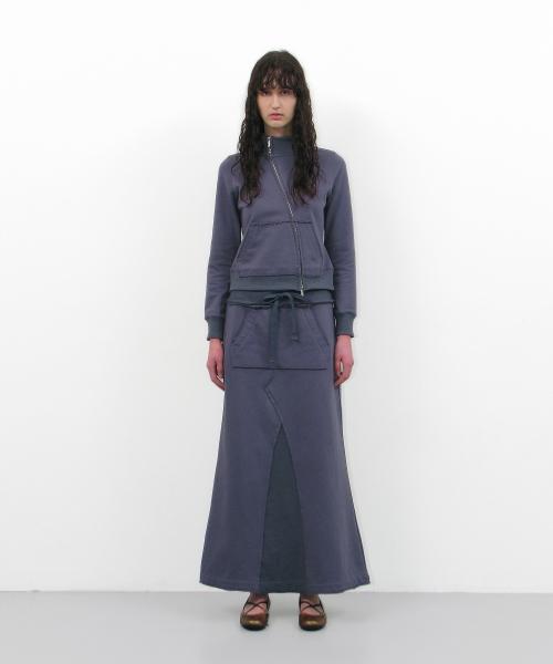 컷오프 포켓 스웻 맥시 스커트_더스티 블루