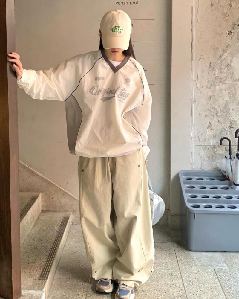 [남녀공용]이지 오리지널 레터링 배색 나일론 스트링 맨투맨/3color