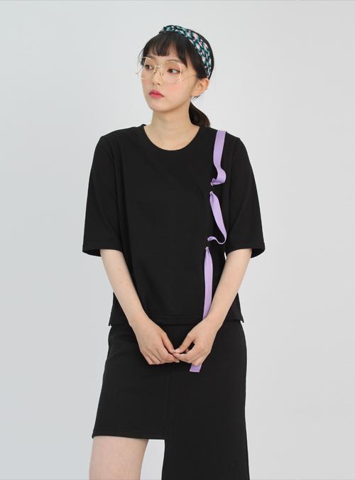 아일렛 리본 티셔츠_블랙 [EYELET RIBBON T-SHIRT_BLACK]