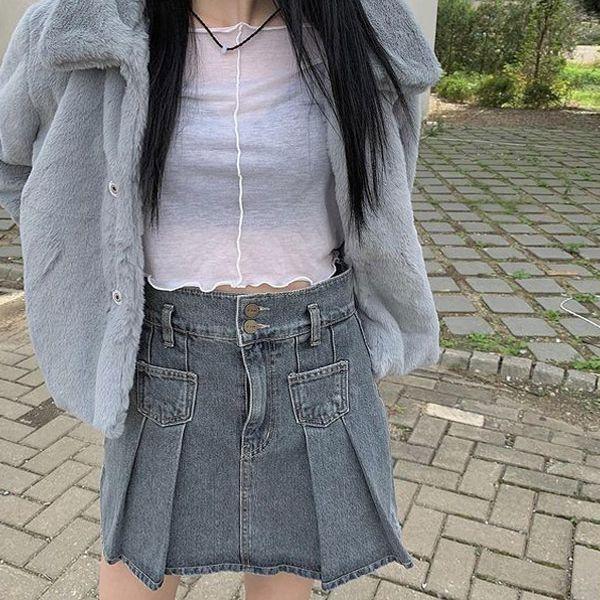 플리 포켓 투버튼 스커트(3size)