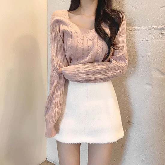 롯시 꽈배기 오프숄더 니트