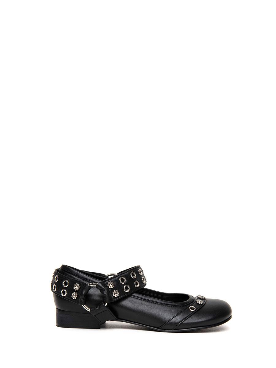 BIKER BALLERINA FLATS BLACK