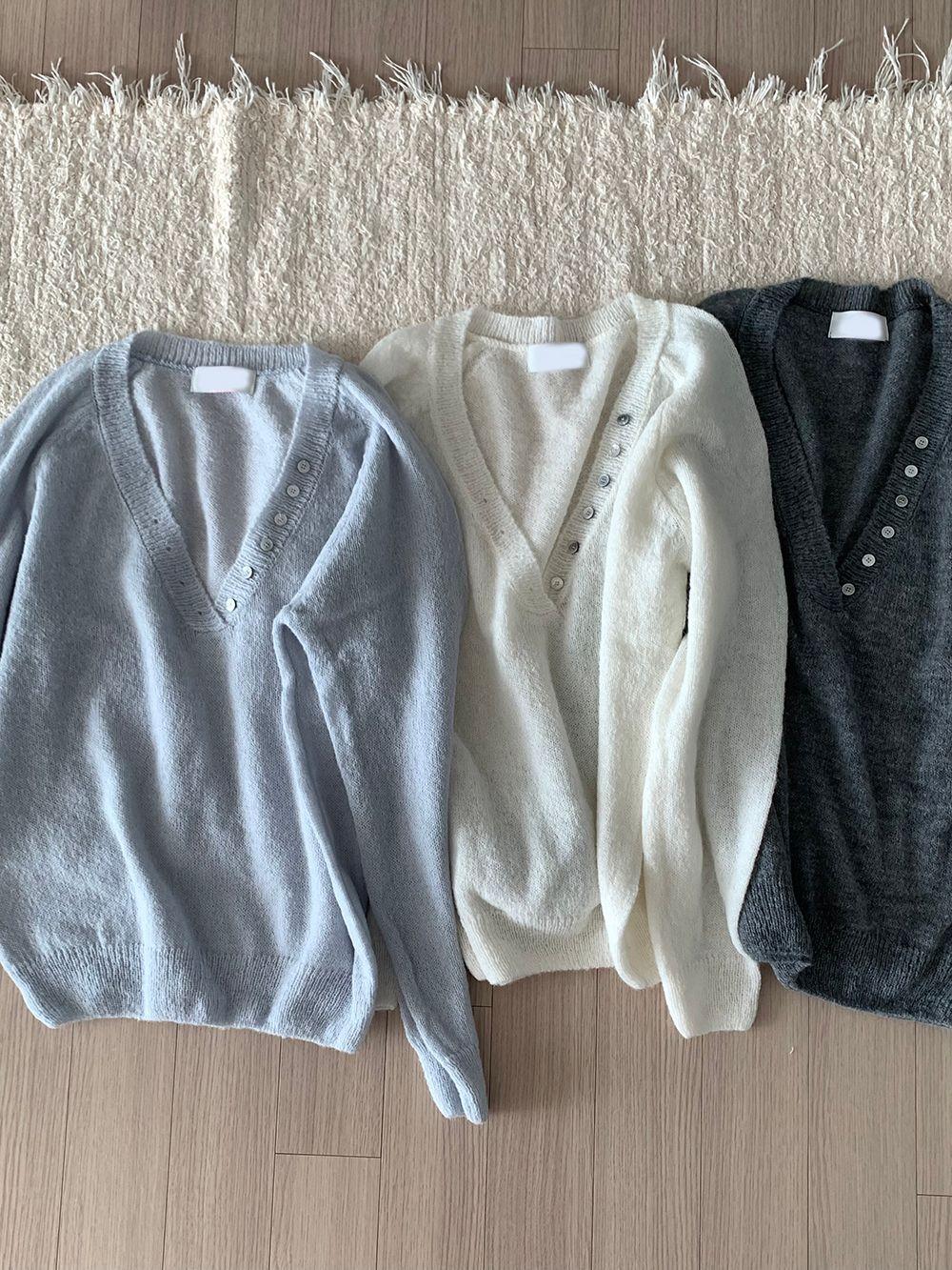 밀리유 [여리핏/모델소장]딥브이 버튼 소프트 니트(3color) 브이넥 딥브이넥 루즈핏 오버핏 하프