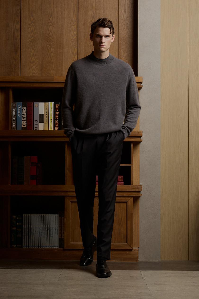 파인 캐시미어 100 모크넥 니트 - 스톤그레이