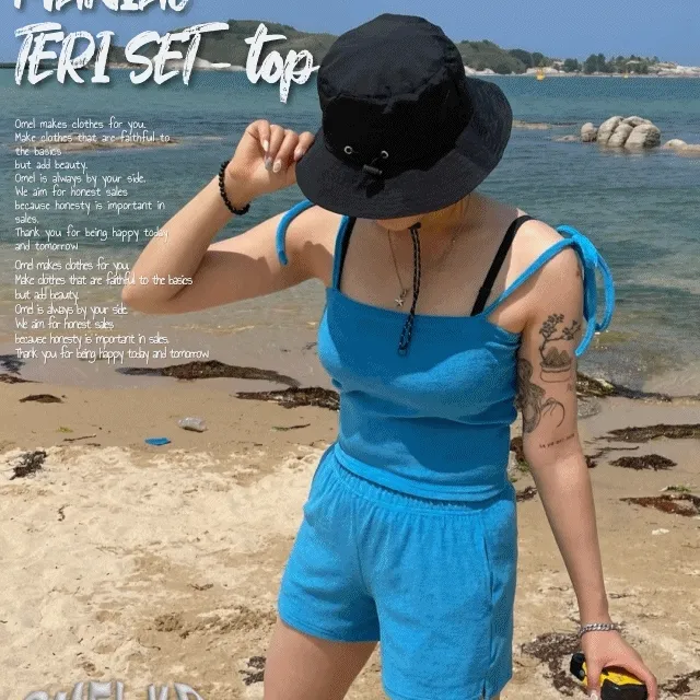 [바캉스룩⛱️][여름신상☀️]매니악 테리 셋업 나시 크롭 셋업 끈나시 탑 튜브탑 이너 휴가 바다 수영복 스윔웨어 비치웨어 5color