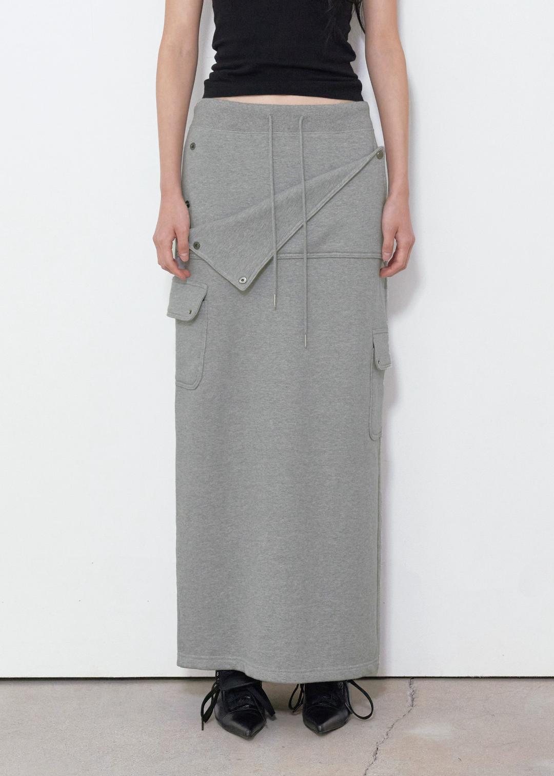 [11/18~ 발송] OPEN POCKET MAXI SKIRT, MELANGE GRAY