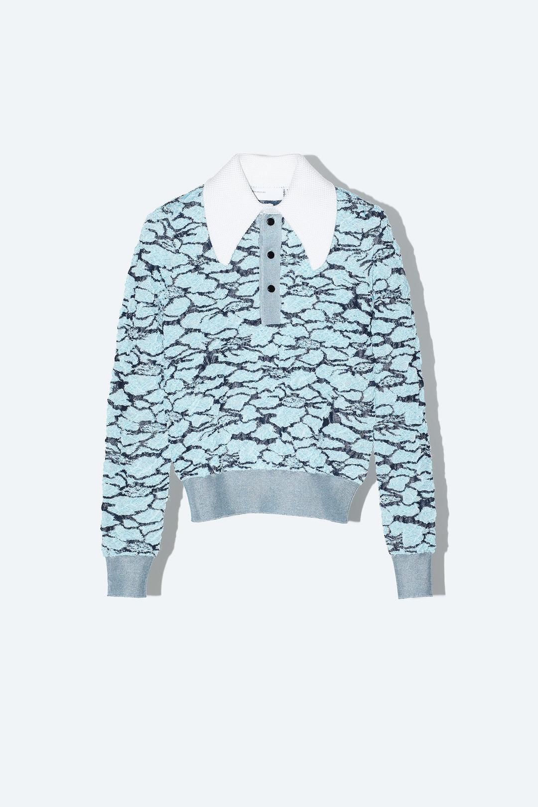 FLOWER JACQUARD KNIT POLO SHIRT - Light Blue / 36