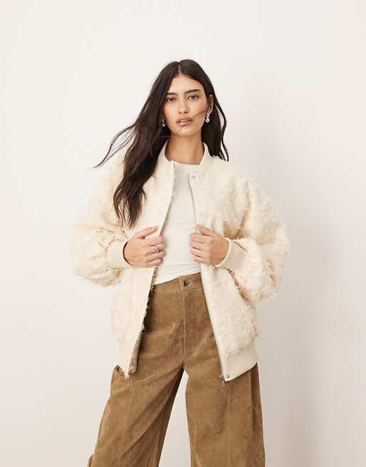 ARRANGE textured oversized bomber jacket in cream