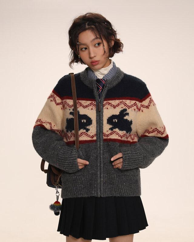 MROMRO 버니 그래픽 니트 집업자켓 (3 컬러)