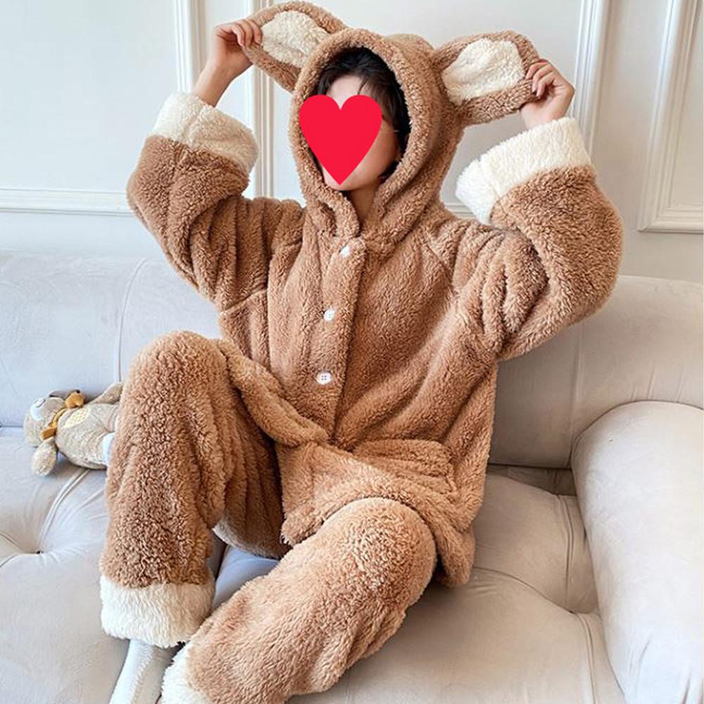 티티리 후드 곰돌이 겨울 인싸 파자마 귀여운 극세사 밍크 마약 수면 기모 잠옷