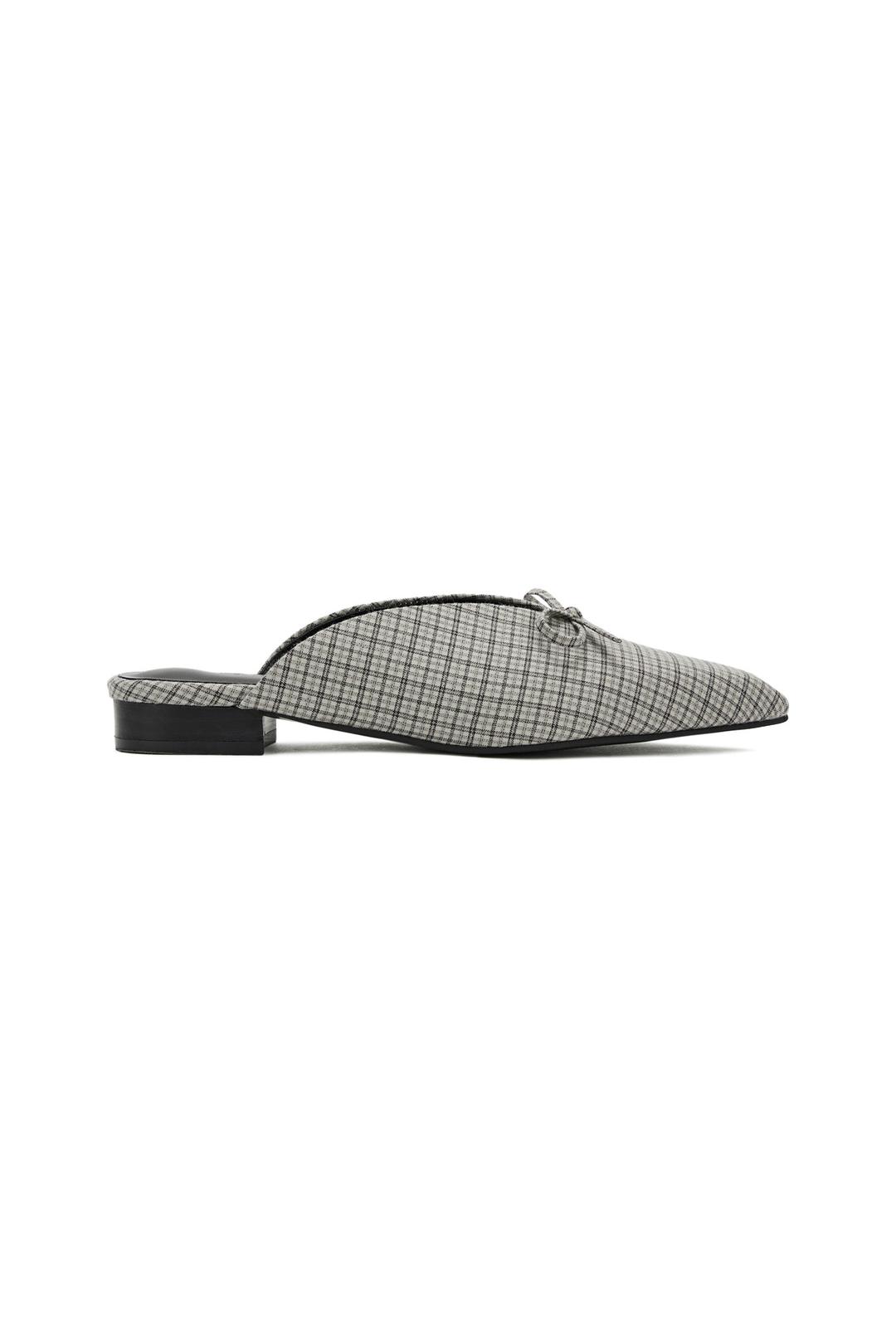 RIBBON STILLETTO MULE IN CHECK GREY