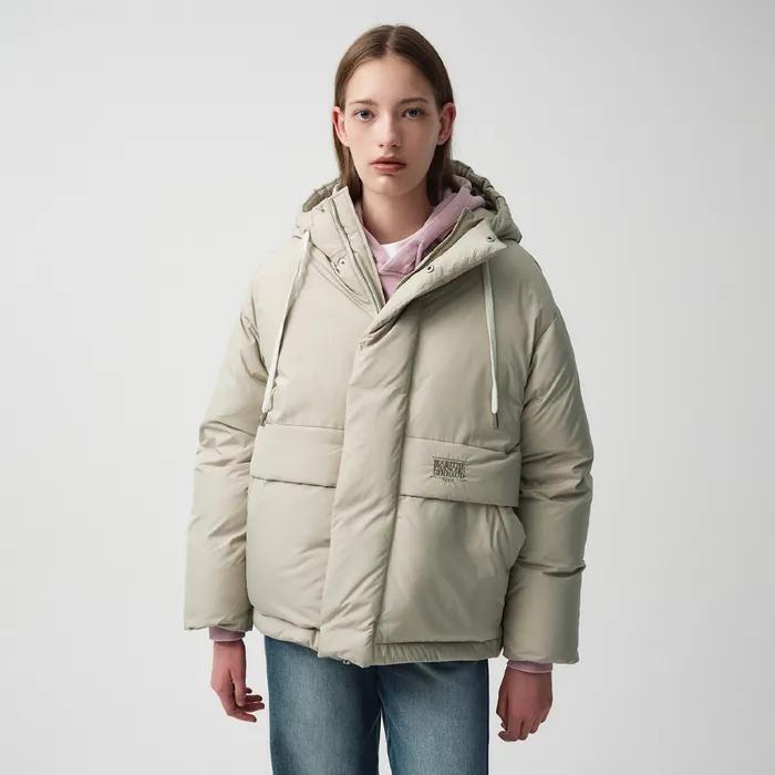 OVER-FIT HOODED DUCK DOWN PUFFER light beige