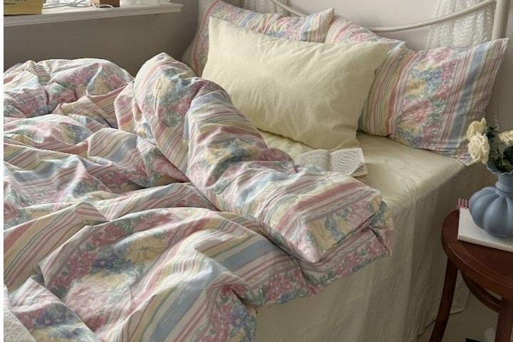 레인보우 플라워 면40수 이불 커버 세트