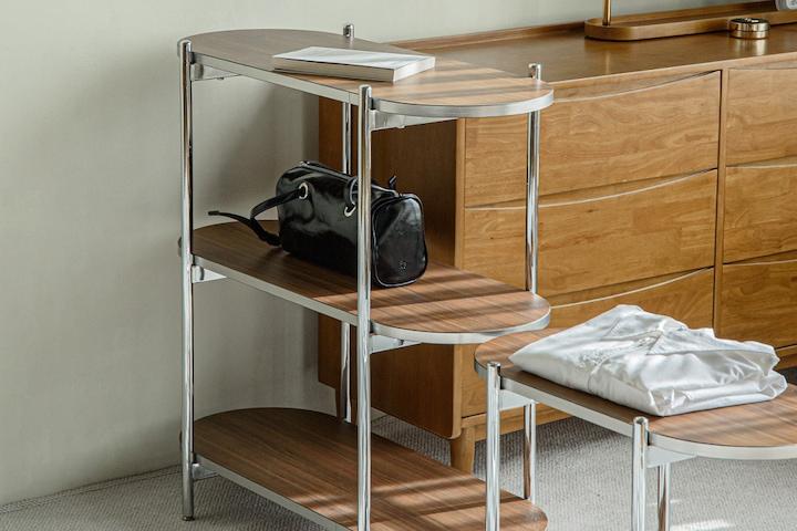 고트 미드센츄리 모던 수납 3단 선반 사이드테이블 협탁 (월넛)