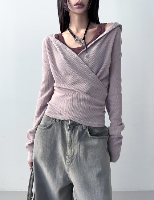 snap wrap hood knit tee