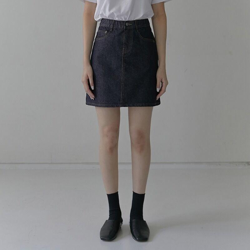 [DANA 8156] 커버밴드 이염제로 에이라인 스커트 데님 (진청)