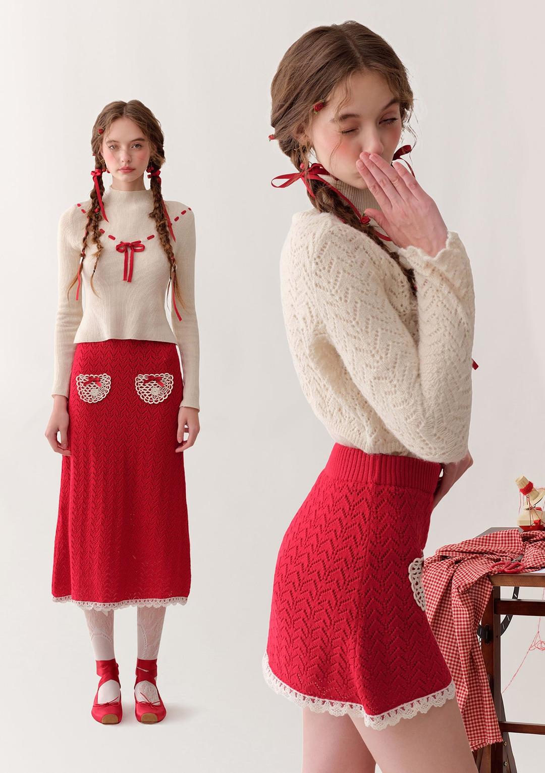 Strawberry Post Office Knit Skirt - Long / S