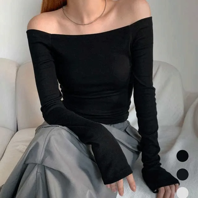 [후기극찬!]벨로 스퀘어 오프숄더 긴팔 티셔츠