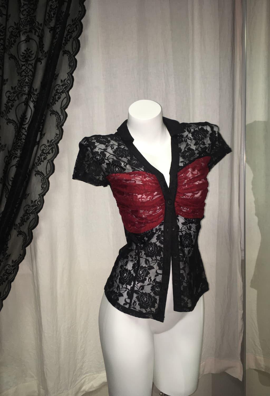 달링유어배드 셔링 셔츠 블랙 레드 (새상품)  | 후루츠패밀리