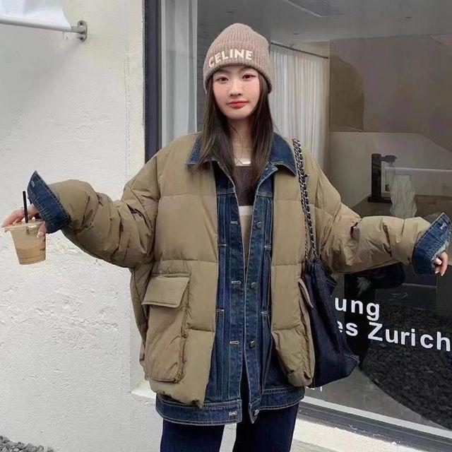 청배색 양쪽 포켓  패딩 자켓