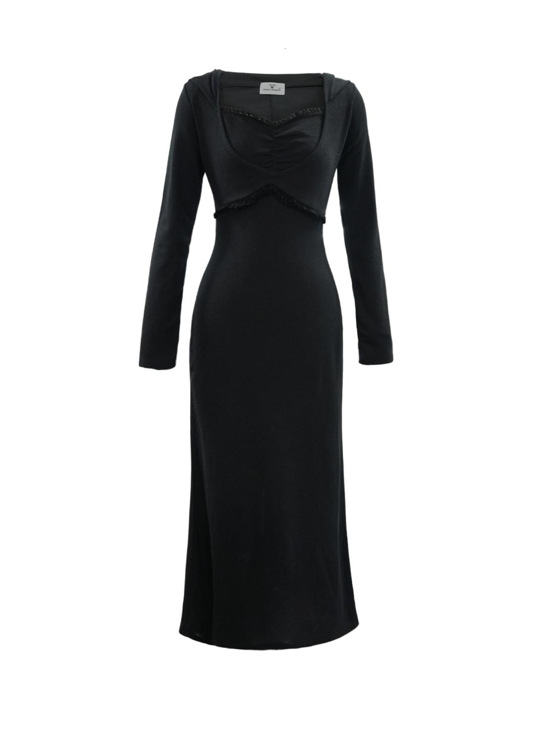 Lace hoodie dress(Black)