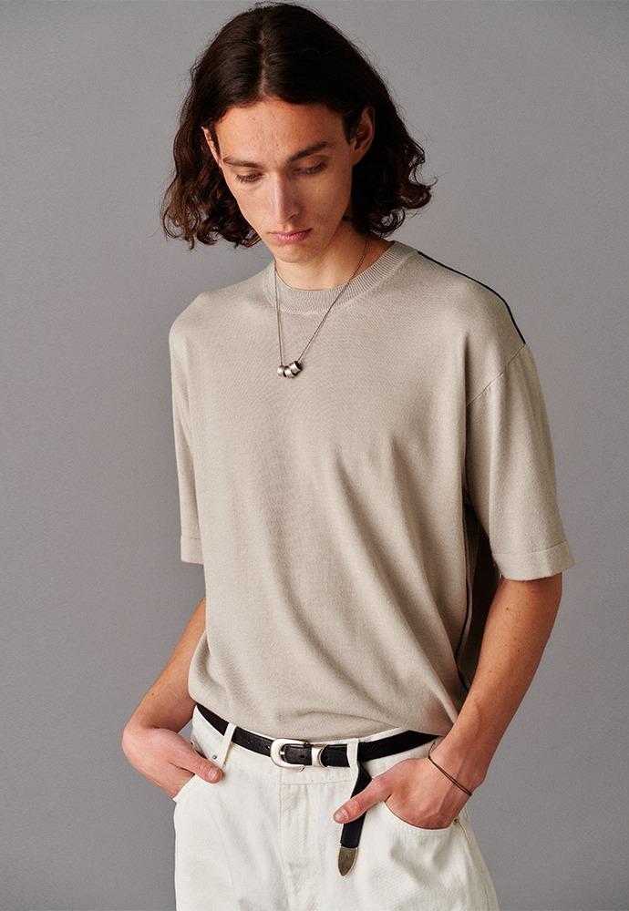 Silk Overlock Mock-neck Knit_ Arctic Grey