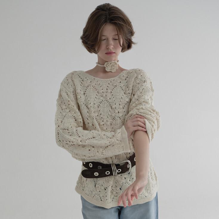 CORSAGE POINTELLE PULLOVER (IVORY)