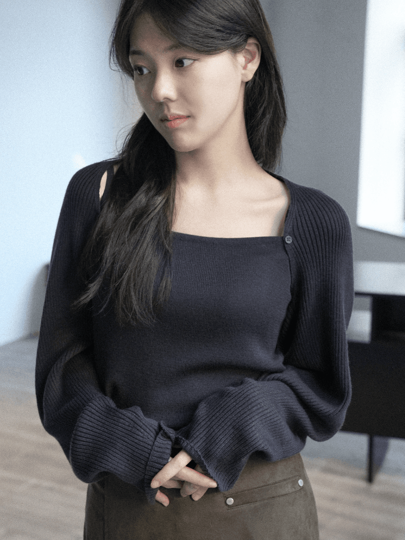 123앙드트와 [NouArté] 크렘 볼레로 레이어드 니트 (딥 차콜)