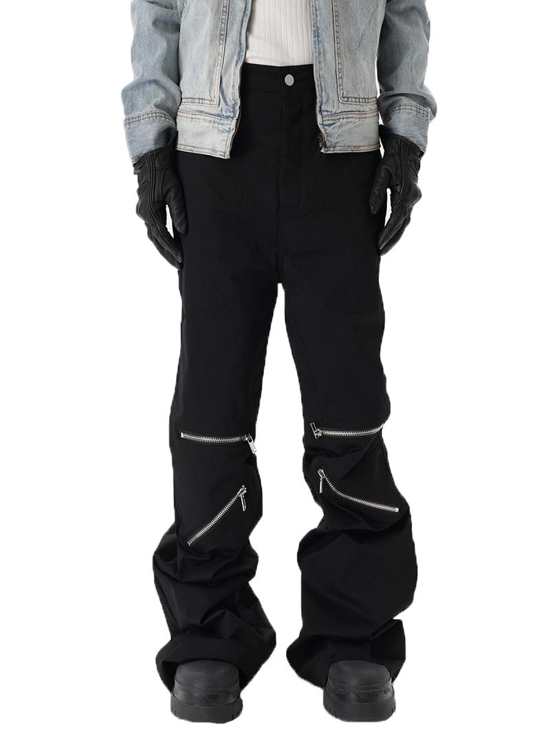 Multi Metal Zipper Flared Denim Pants