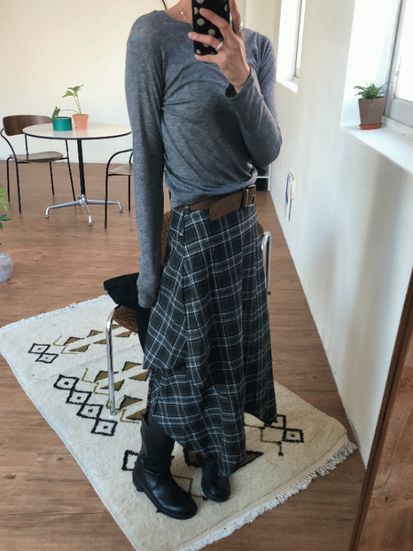 히피 체크 스커트 (+벨트세트)