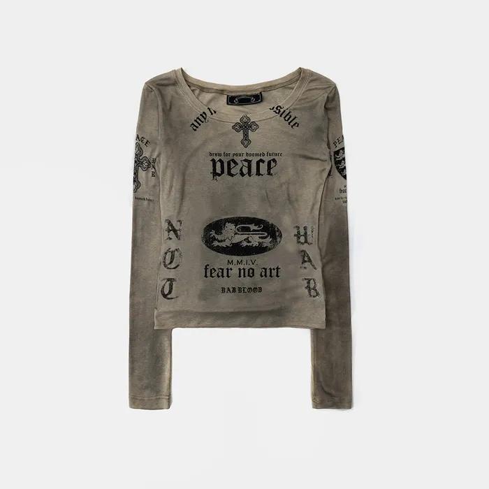 w-tee25-147 PEACE NOT WAR 루즈핏 티 - 더스티베이지