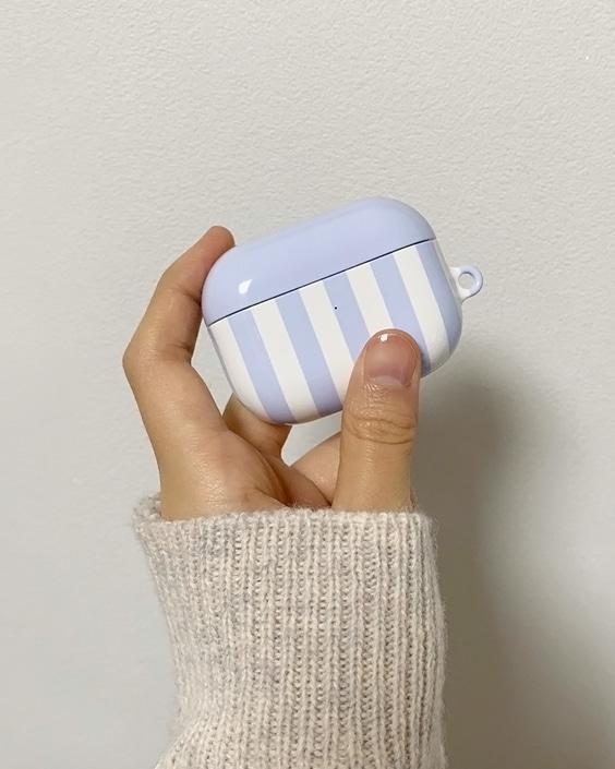 스트라이프 유광 에어팟 케이스(라이트퍼플)