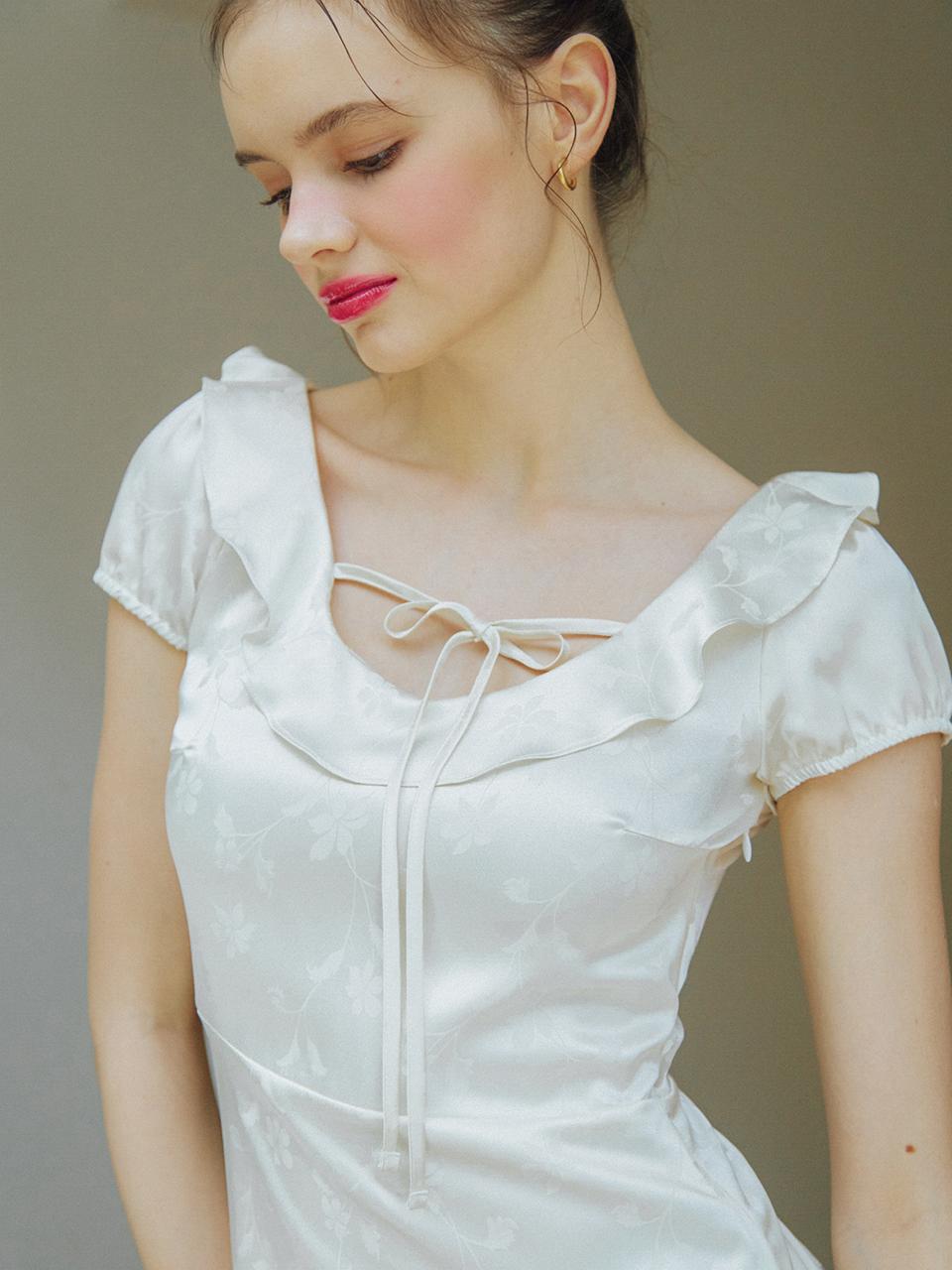 SCOOP NECK RUFFLE DETAIL MINI DRESS_IVORY