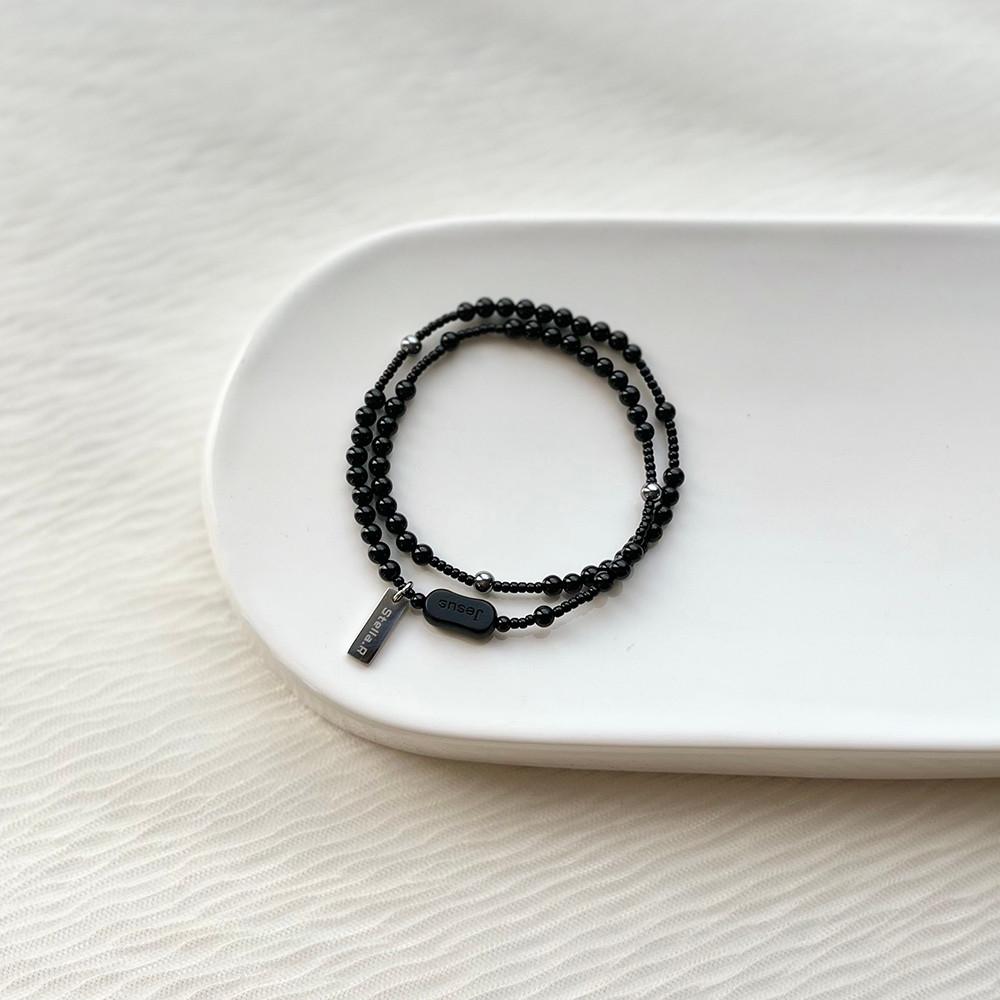 스텔라알 데일리 블랙 각인 5단 묵주팔찌 공용